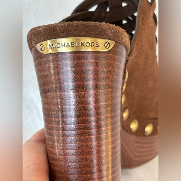 Michael Kors Brown Suede Mules with Gold Accents High Heels Size 6 - Picture 8 of 10